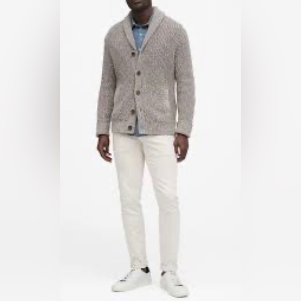Banana Republic Mens Shawl Collar Cardigan Small Merino Wool Blend Oatmeal Adult
